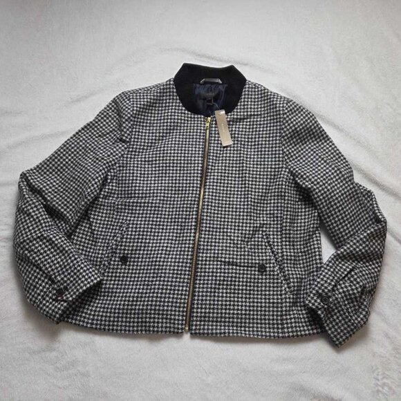 New XS XL J.Crew Houndstooth bomber wool jacket in black & ivory - Picture 2 of 8